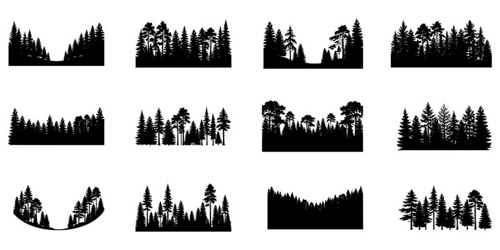Forest Silhouette Collection &ndash; Pine Tree Landscape Bundle PNG Transparent Background