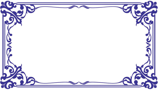 Frame border features blue decorative flourishes in a rectangular shape for elegant page designs.
