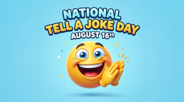 Happy smiling orange donut character celebrating national tell a joke day on bright blue background