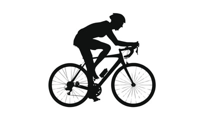 Fototapeta premium Cyclist silhouette demonstrates an athletic riding posture while pedaling a road bike in profile view.