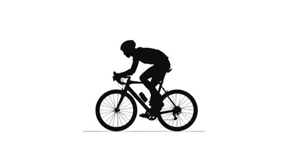 Naklejka premium Cyclist silhouette rides a road bike in profile across the frame providing space for graphic text.