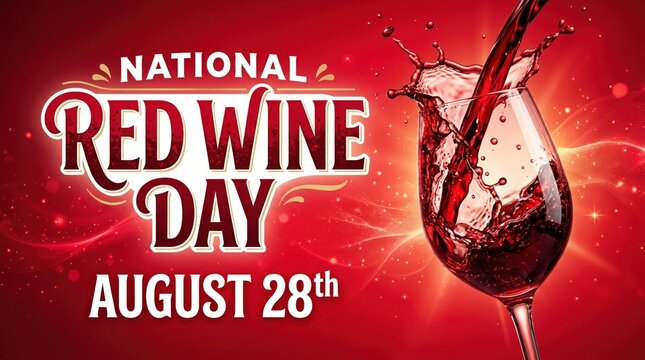 Red wine splashing in glass on National Red Wine Day