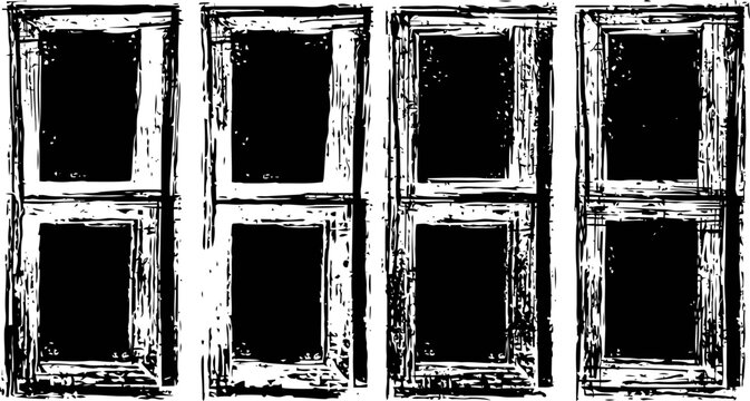 Four rustic vintage wooden window frames in grunge monochrome art design