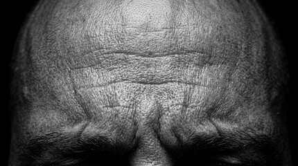 Fototapeta premium Dramatic Close-Up of Human Forehead Showing Skin Texture and Lines in Studio