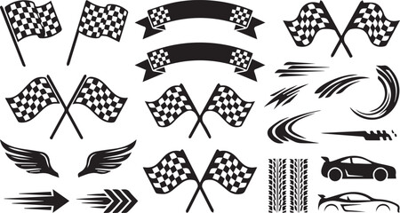 Racing Flags and Speed Element Silhouettes Vector Set © Vector 4 You
