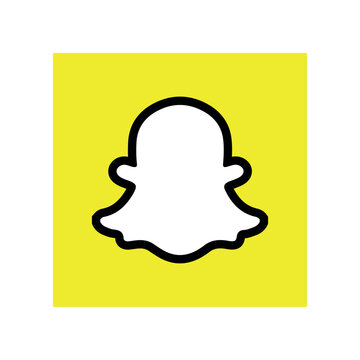 Single isolated social media network application shortcut featuring a stylized ghost silhouette with a thick black outline inside a square frame on a white background. Features a white shape 