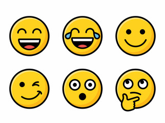 Fototapeta premium Set of Six Yellow Emoticons Showing Different Emotions and Expressions