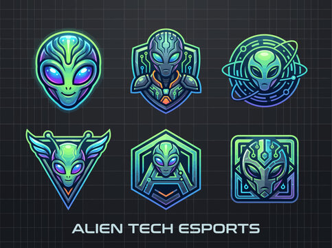 Alien Tech Esports Logos: Futuristic Sci-Fi Characters and Emblems