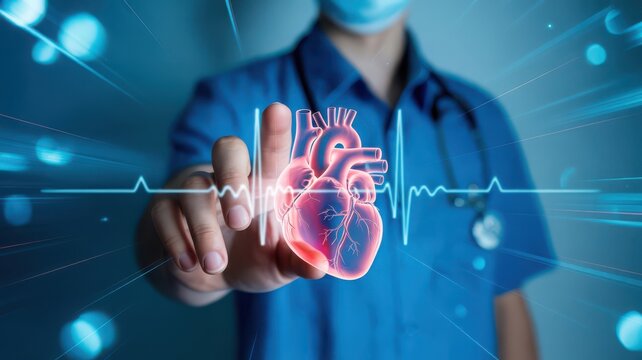 Heart with ecg monitor and medical data background