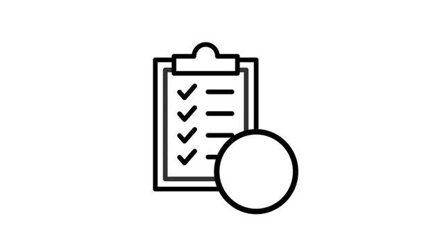 Approval checklist clipboard icon animation. Form, task, to do list, survey, quality control, planning, report document, agreement, assessment, election, note, exam and inspection animated