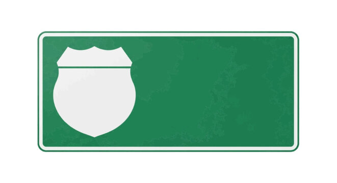 Minimal black silhouette icon, simple flat vector, bold black shape, no, no shading blank highway road sign with a shield shape icon on a green background on a, flat icon style