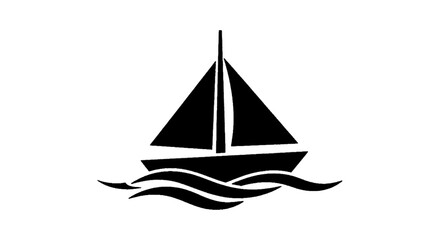 Fototapeta premium Minimal black silhouette icon, simple flat vector, bold black shape, no, no shading black silhouette of a sailboat on waves on a, flat icon style