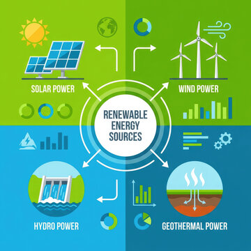Green Power Infographic Template with Charts and Energy Icons