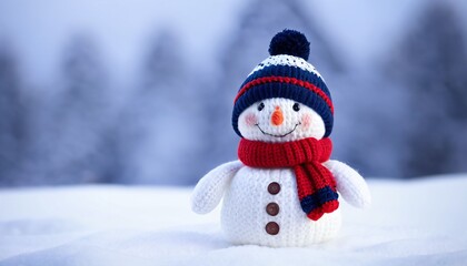 Fototapeta premium Small Snowman In Snowy Landscape
