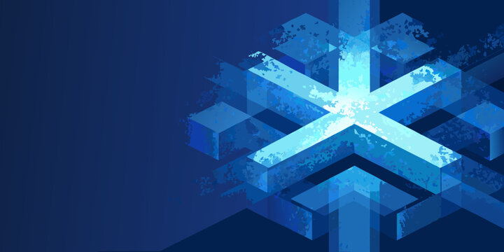 Isometric cluster of glowing blue cubes abstract geometric pattern