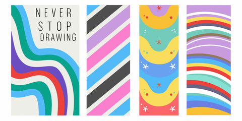 Obraz premium Colorful abstract stripe and swirl patterns retro style vector posters