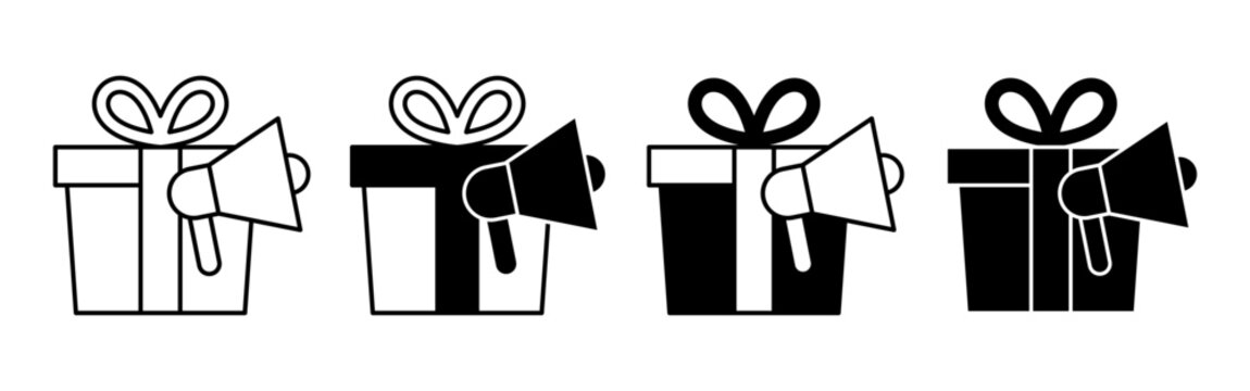 four gift boxes with megaphones in black and white