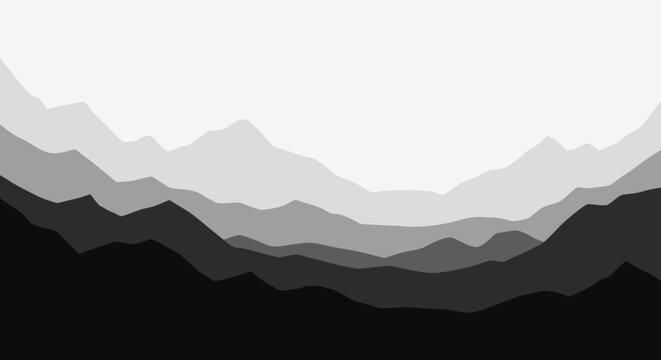 Monochromatic Mountain Range Silhouette - Abstract Landscape