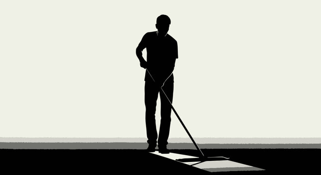 Silhouette of a man mopping a floor, clean, domestic chore, minimalist style