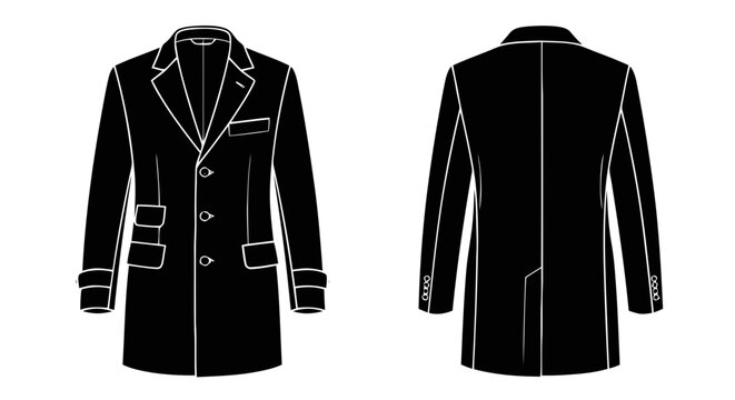 Vector illustration of vector illustration of a classic mens overcoat, front and back view on a transparent background