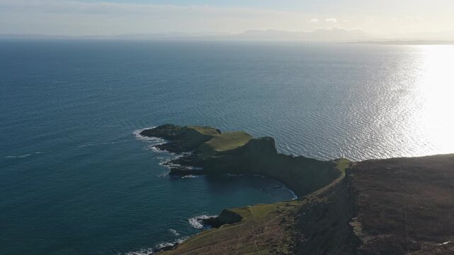 Drone flying towards brother's point isle of skye