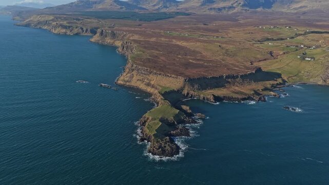 Aerial view of brothers point peninsula on isle of skye in scotland
