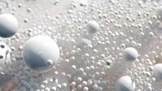 Macro View: White Spheres Floating in Textured Bubbles, Abstract Background
