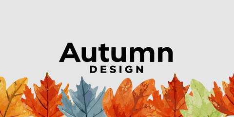 Watercolor autumn leaves illustration with a light gray background and seasonal typography © PabanBiswas