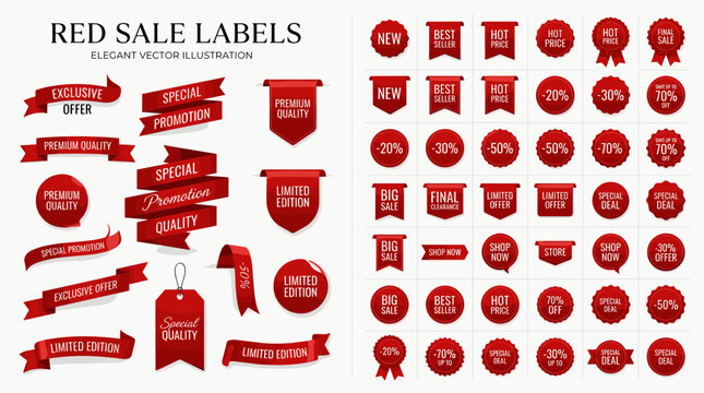 Red sale labels and stickers collection.