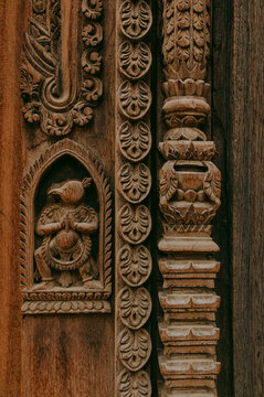 Intricate Wood Carvings on Traditional Newari Architecture in Kathmandu Nepal