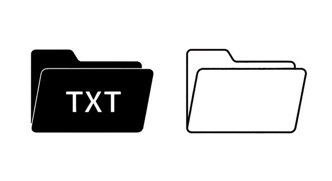 Minimal black silhouette icon, simple flat vector, bold black shape, no, no shading folder icon with text file sign and empty folder icon on a, flat icon style