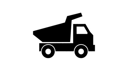 Fototapeta premium Minimal black silhouette icon, simple flat vector, bold black shape, no, no shading black silhouette icon of a dump truck on a, flat icon style