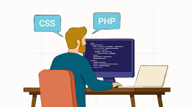 Programmer Working on Web Development with PHP and CSS Languages