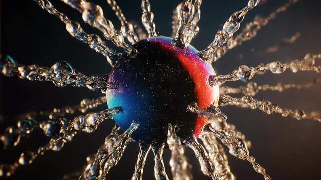 Abstract fluid virus core with chromatic aberration and colorful light dispersion