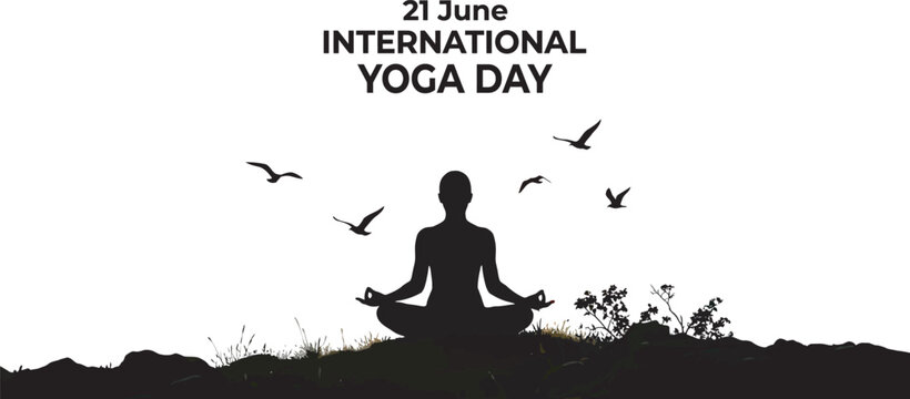 International yoga day june 21st silhouette of a person meditating in nature