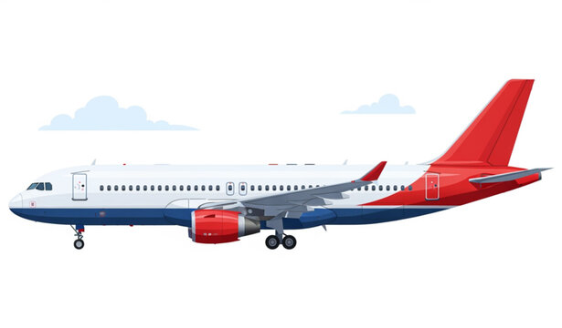 Passenger Airplane Side and 3D View Vector Illustration