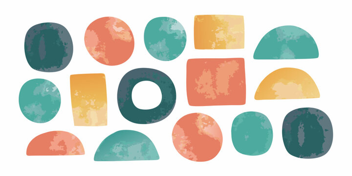Collection Of Hand Painted Watercolor Blobs And Abstract Shapes On White Background