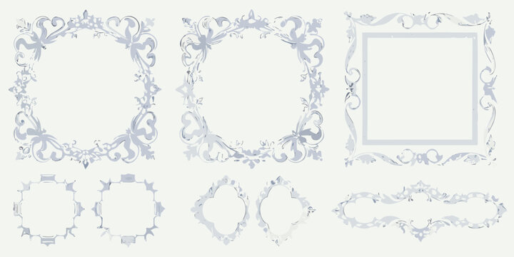 Baroque Style Decorative Frame Collection Light blue Vector Ornament With Floral Elements