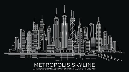 Fototapeta premium Large Modern Metropolis Skyline Monoline Icon Set with Futuristic Urban Architecture