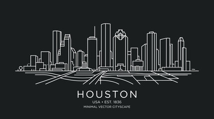 Fototapeta premium Houston Downtown Monoline Skyline Vector Illustration with Geometric Street Perspective