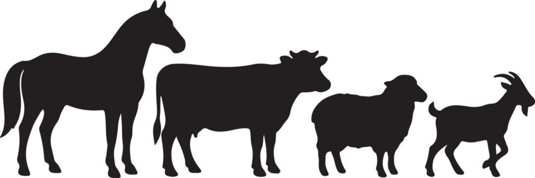 Farm animal silhouettes horse cow sheep and goat vector illustration