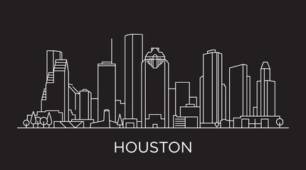 Fototapeta premium Black Houston Texas Skyline Line Art, Minimal Downtown Cityscape Vector Illustration