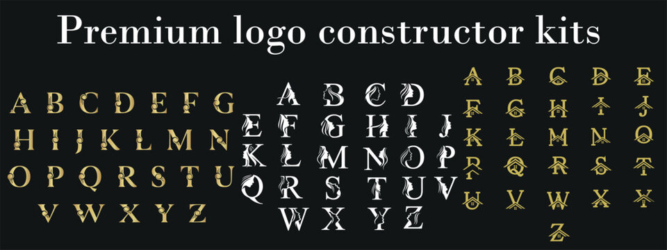 Logo Constructor Kit with Geometric Alphabet Monograms Heraldic Crests and Design Elements