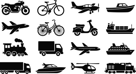 Black and white of various transportation vehicles and modes desig © ROHIMA