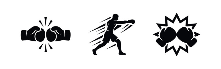 Boxing icons depicting gloves, fighter, and impact © Lili
