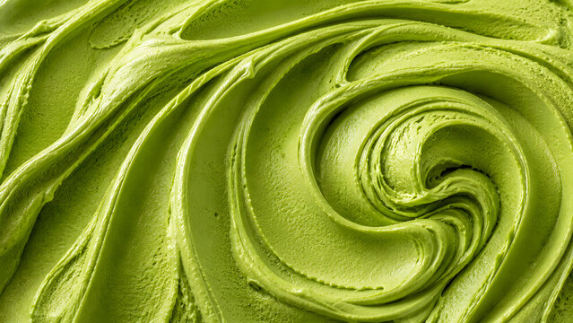 Elegant Matcha Cream Swirl Background with Rich Green Ice Cream Texture, Premium Dessert Abstract Pattern