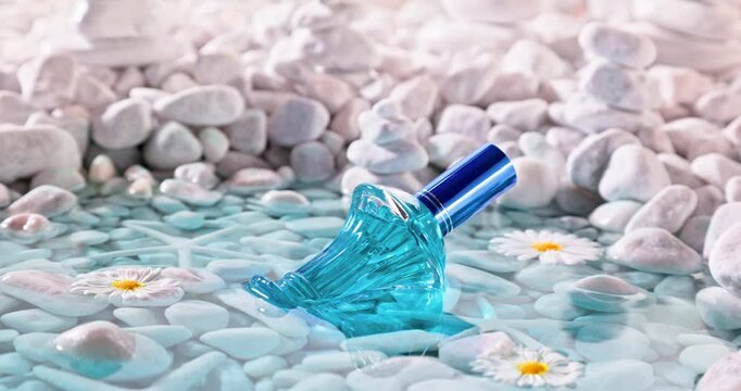 Atomatic blue perfume as holiday beach scent. 
