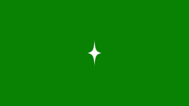 Twinkle star glitter sparkle, white cartoon, flat, vector, doodles style stars blinking. Retro blinking twinkle stars pop-up animation on green screen background. 4k