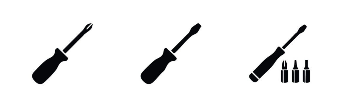 Screwdriver icons including flathead, Phillips head, and a multi-bit screwdriver set.