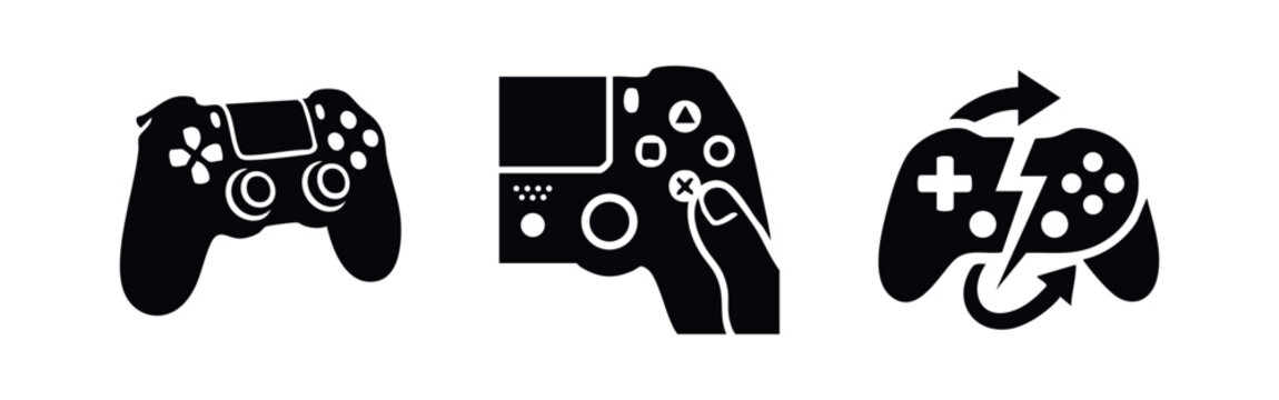 Video game controller icons set. Modern gamepad silhouettes for gaming and entertainment concepts.